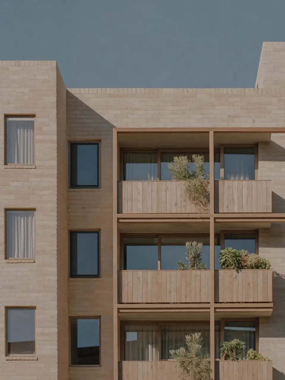 A modern apartment building with balconies