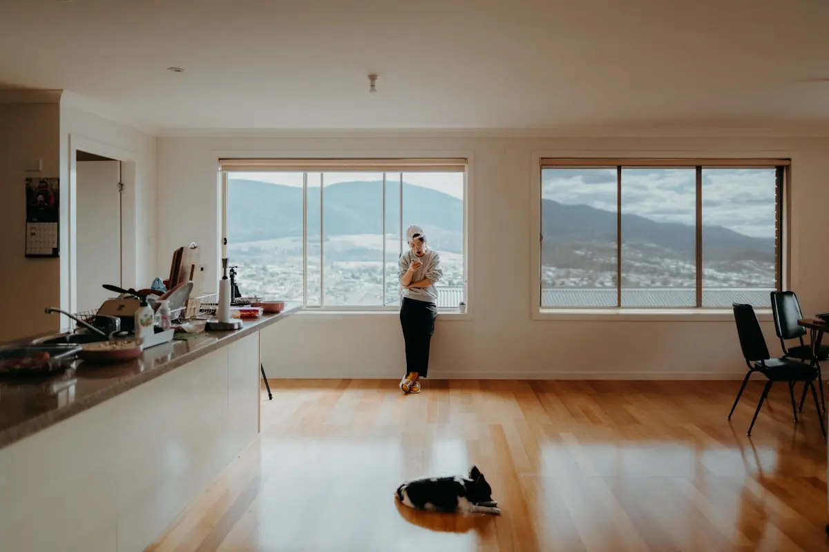 An empty living room with a view