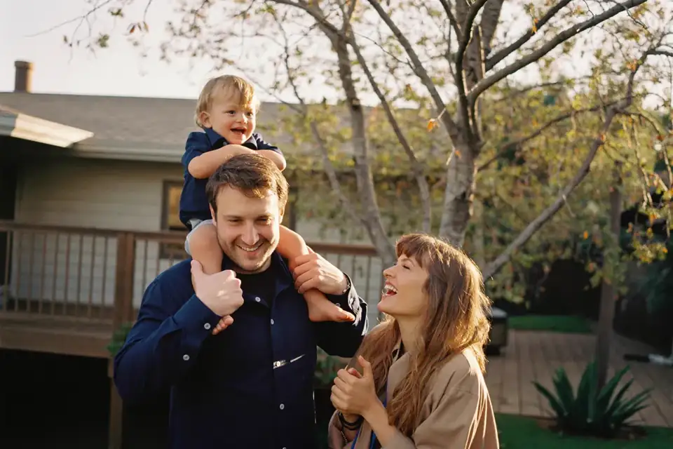 A family in their backyard