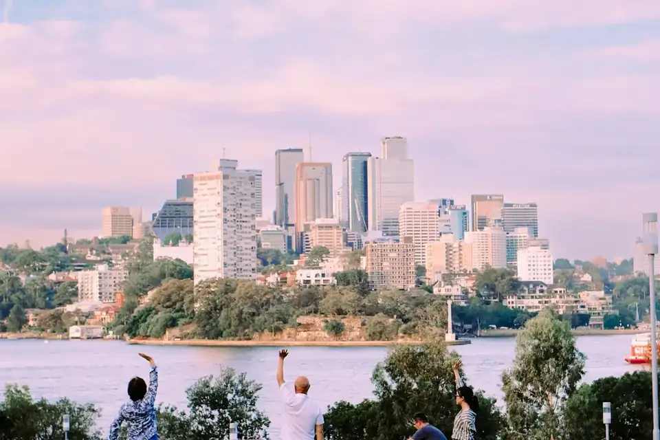 A family looking at the Sydney skyline
